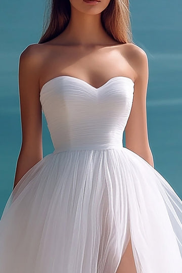 Robe longue de plage longue en tulle trapèze blanc avec fente